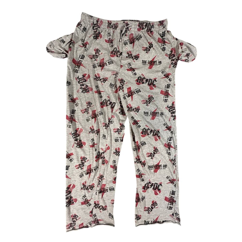 VTG AC/DC For Those About To Rock We Salute You Pajama Pants All Over Print Gray